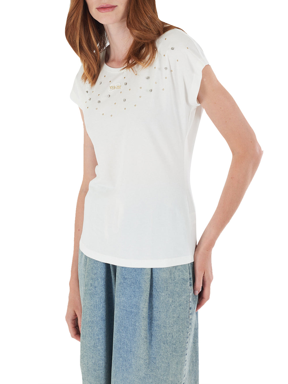 Yes Zee T-shirt con Applicazioni Yes Zee da Donna - Bianco T275S700 ...