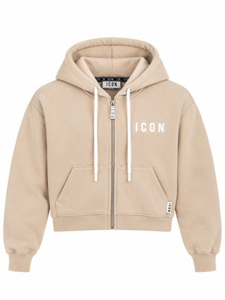 Felpa Cappuccio Cropped con Logo Lato Icon Donna Avorio