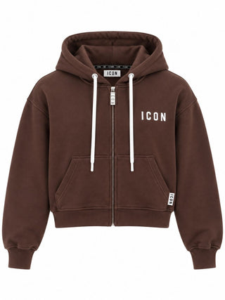 Felpa Cappuccio Cropped con Logo Icon Donna Moro